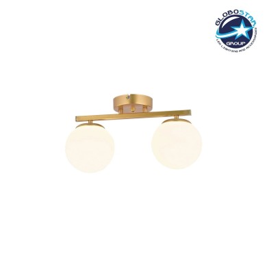 GLOBOSTAR® LUCENA 201-0035 Vintage Φωτιστικό Οροφής με Ντουί 2 x E27 AC 220-240V IP20 - Λευκό & Χρυσό - Μ50 x Π20 x Υ25cm